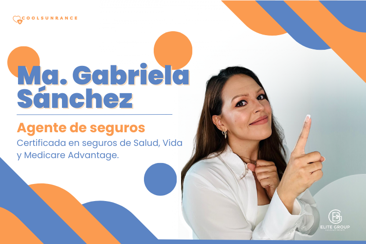 Coolsurance banner con una foto de María Gabriela Sanchez Agente de Seguros certificada en Seguros de Salud, Vida y Medicare Advantage.